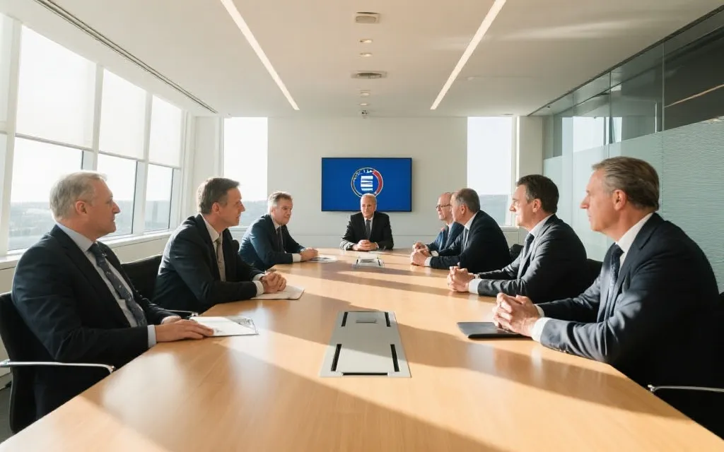 欧洲俱乐部高层在会议室激烈讨论